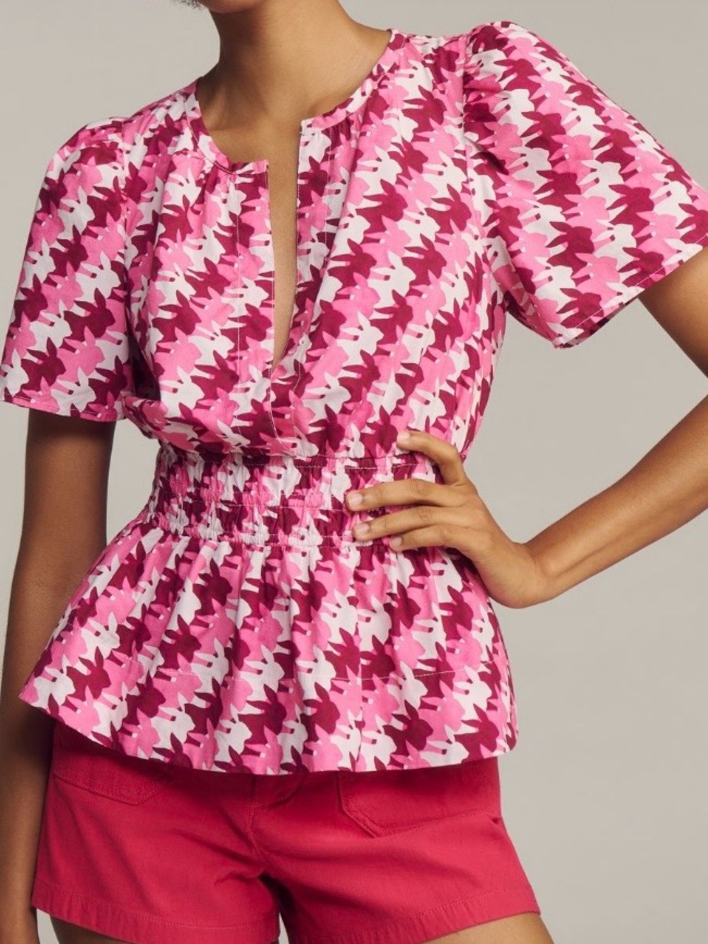 Anthropologie Somerset Blouse - Pink and White Short Sleeve Top - fan favorite